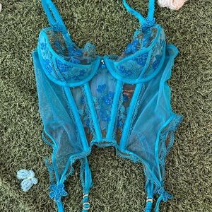 Honey Birdette Sabrina Blue Lace Floral Bustier